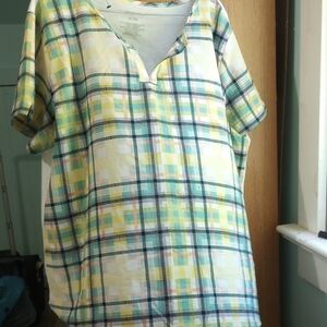 Van Heusen Green and Yellow Boxy Polo Blouse